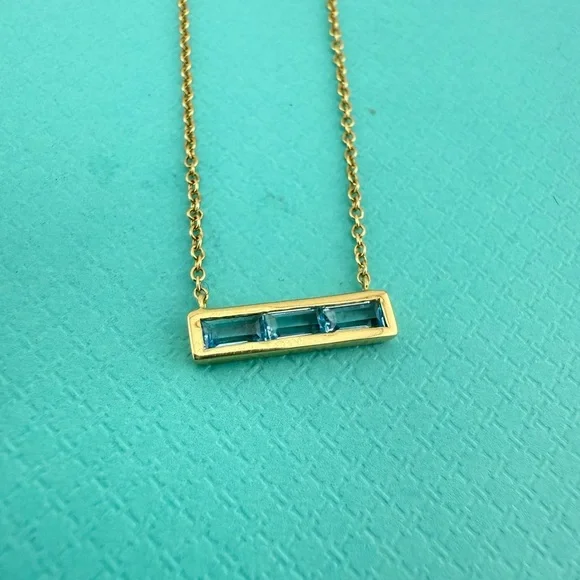 Tiffany & Co. Paloma's Studio 18k Blue Topaz Bar Pendant Baguette Stone Necklace - Picture 5 of 8